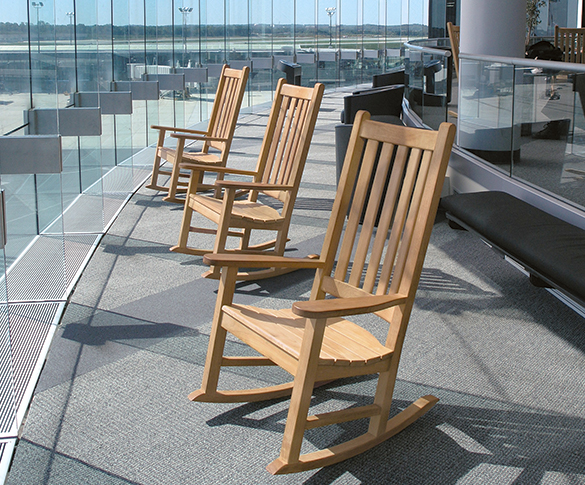 teak rocking chairs at BWI airport